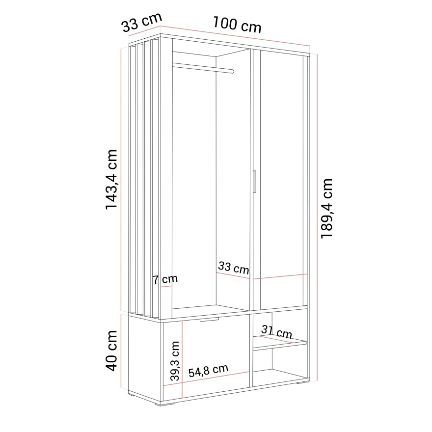 Garderobe FORIS LOFT  mit Spiegel und Kleiderstangen