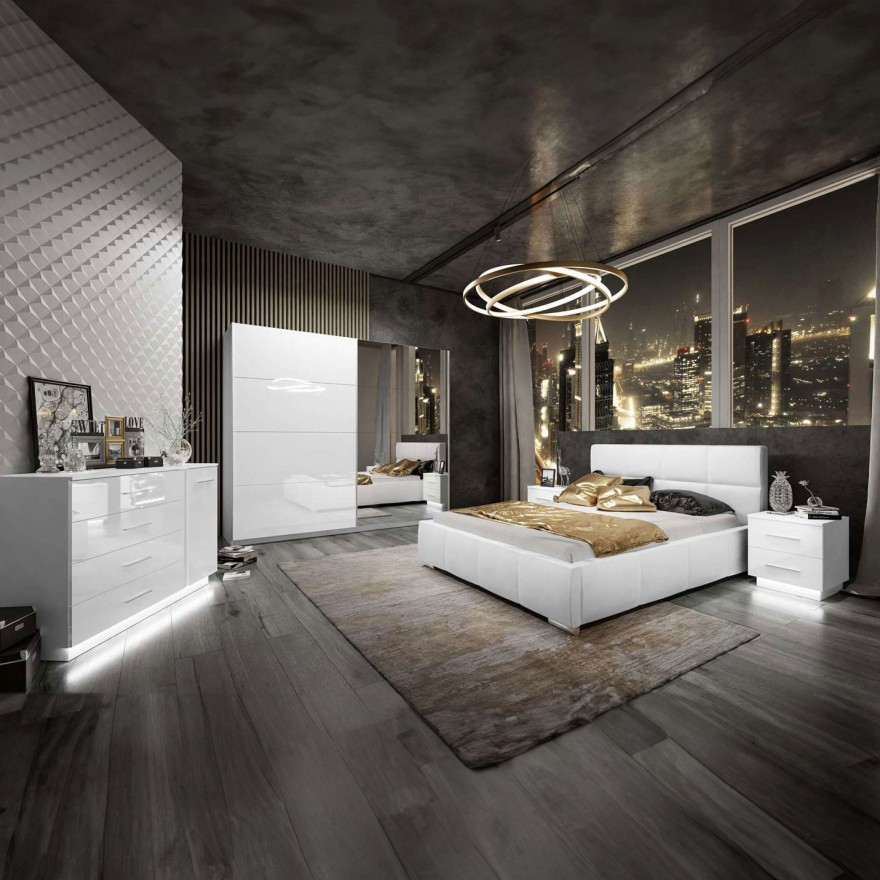 Schlafzimmer-Set LINA II WHITE 3-teilig Weiß Hochglanz
