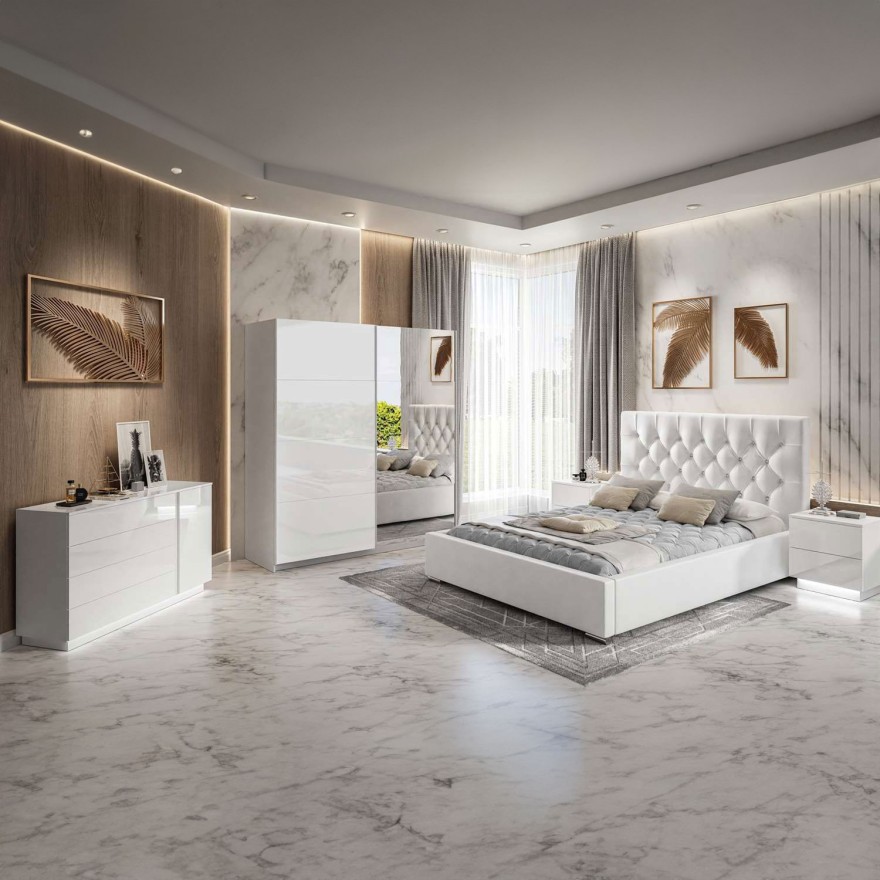 Schlafzimmer-Set GLAMOUR Weiß Hochglanz