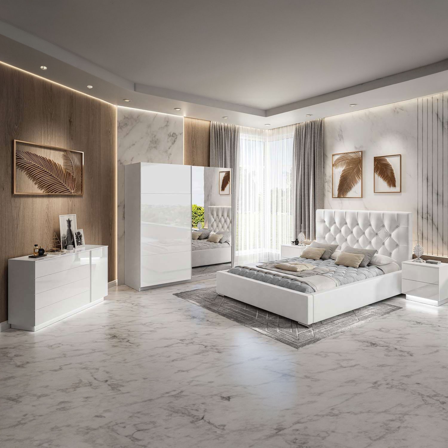 Schlafzimmer-Set GLAMOUR Weiß Hochglanz
