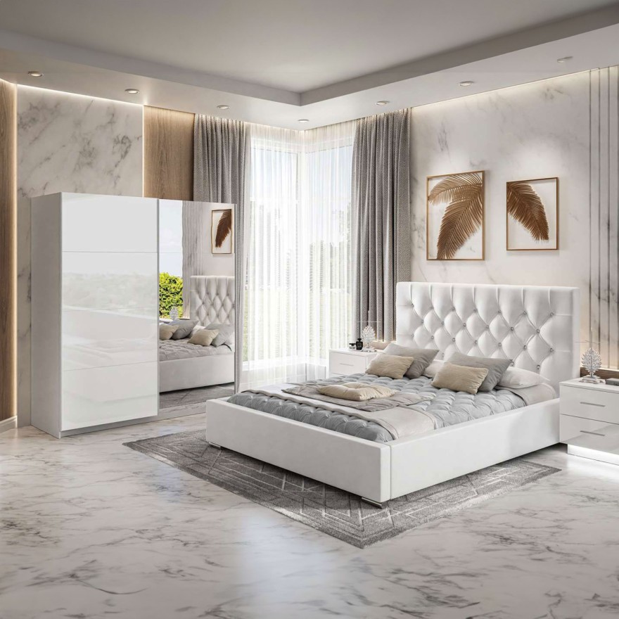 Schlafzimmer-Set GLAMOUR Weiß Hochglanz