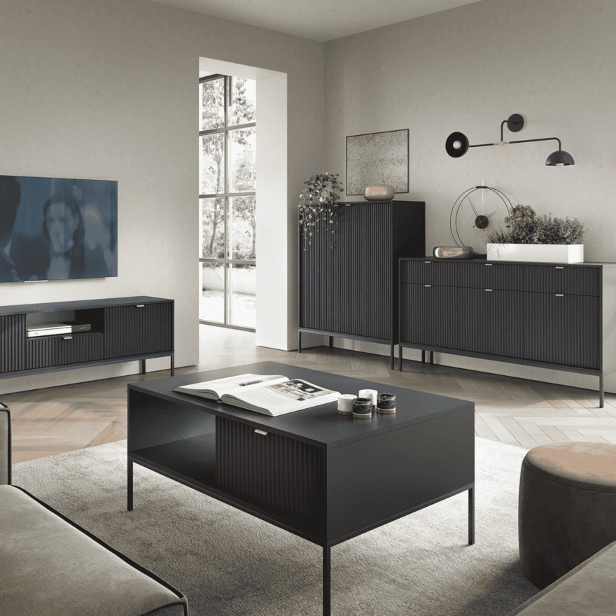 CORTADO II Wohnzimmer-Möbelset mattschwarz