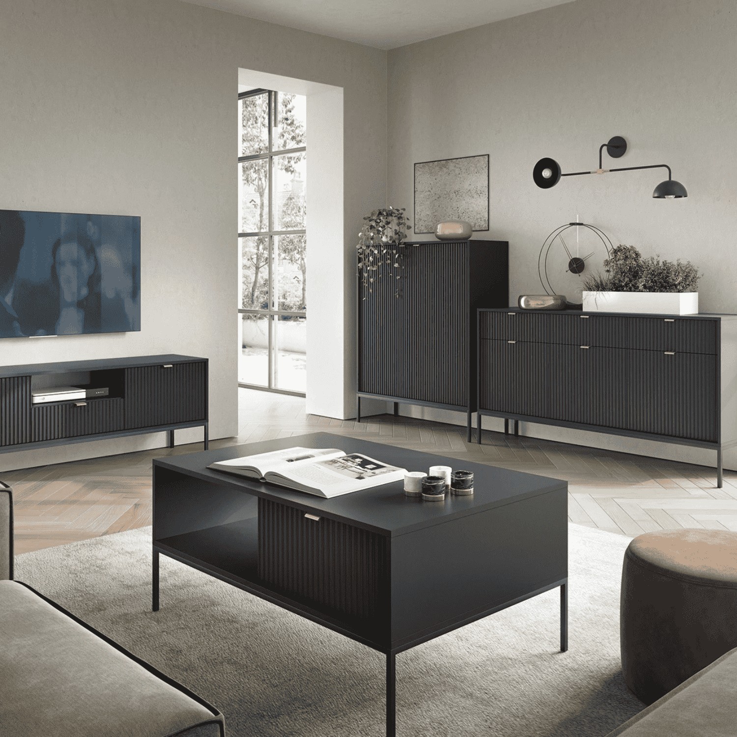 CORTADO II Wohnzimmer-Möbelset mattschwarz
