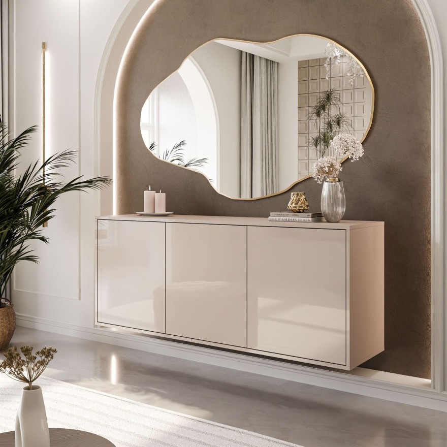 Dreitürige Kommode SANAYI in Kaschmir Hochglanz