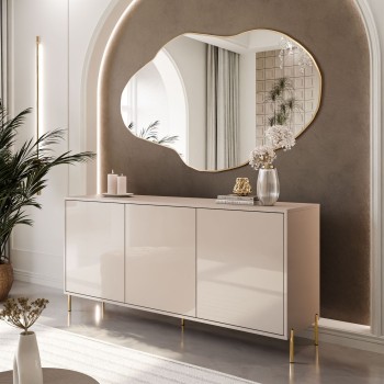 Dreitürige Kommode SANAYI auf Füßen in Kaschmir Hochglanz