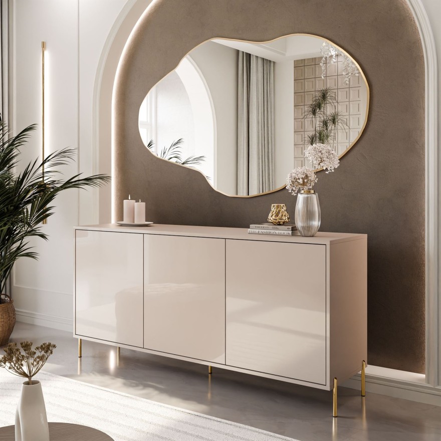 Dreitürige Kommode SANAYI auf Füßen in Kaschmir Hochglanz