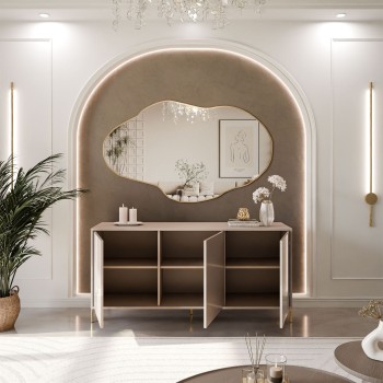 Dreitürige Kommode SANAYI auf Füßen in Kaschmir Hochglanz