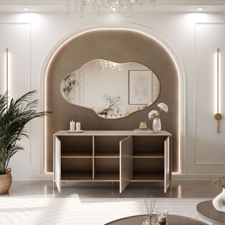 Dreitürige Kommode SANAYI auf Füßen in Kaschmir Hochglanz