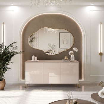 Dreitürige Kommode SANAYI auf Füßen in Kaschmir Hochglanz