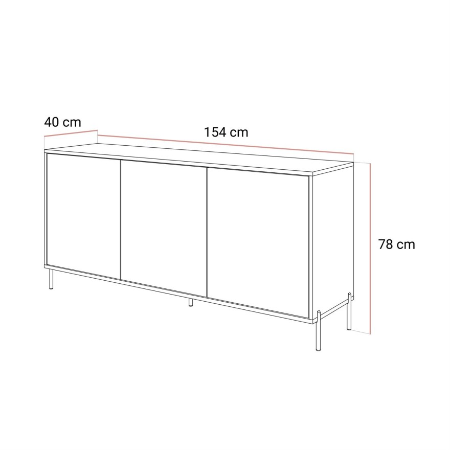 Dreitürige Kommode SANAYI auf Füßen in Kaschmir Hochglanz