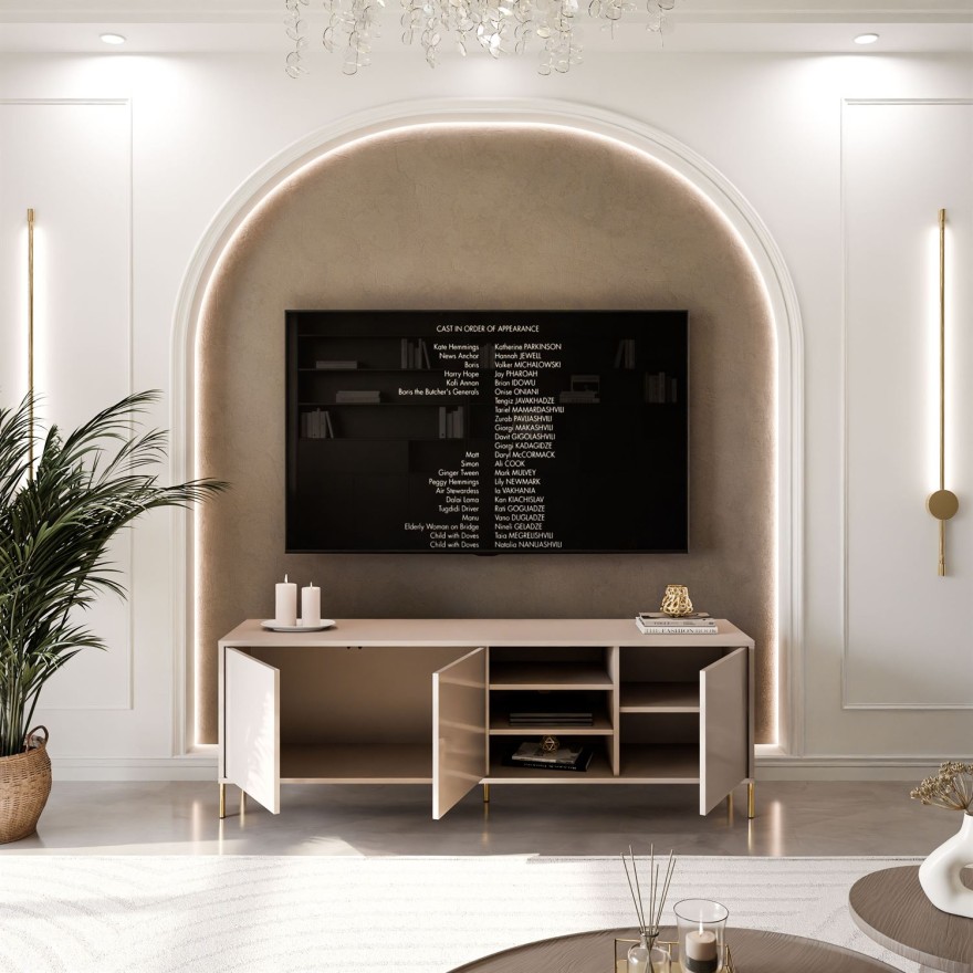 SANAYI TV-Schrank auf hohen Füßen in Kaschmir Hochglanz