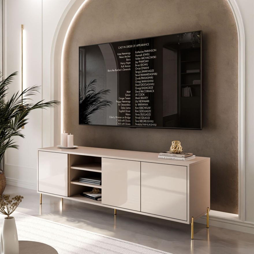SANAYI TV-Schrank auf hohen Füßen in Kaschmir Hochglanz