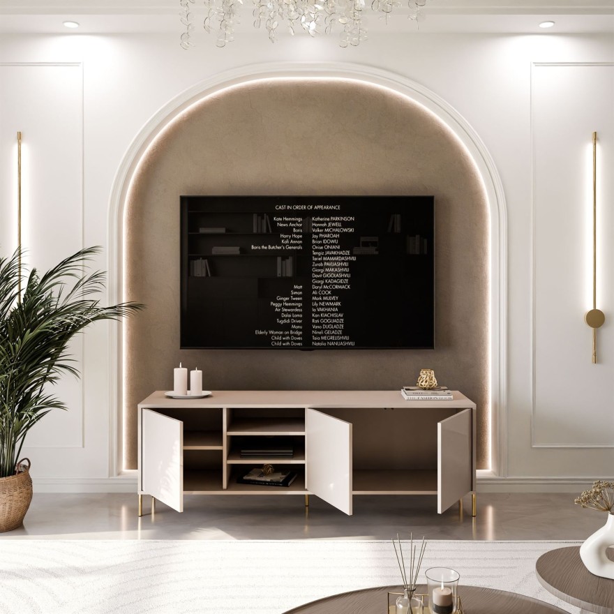 SANAYI TV-Schrank auf hohen Füßen in Kaschmir Hochglanz