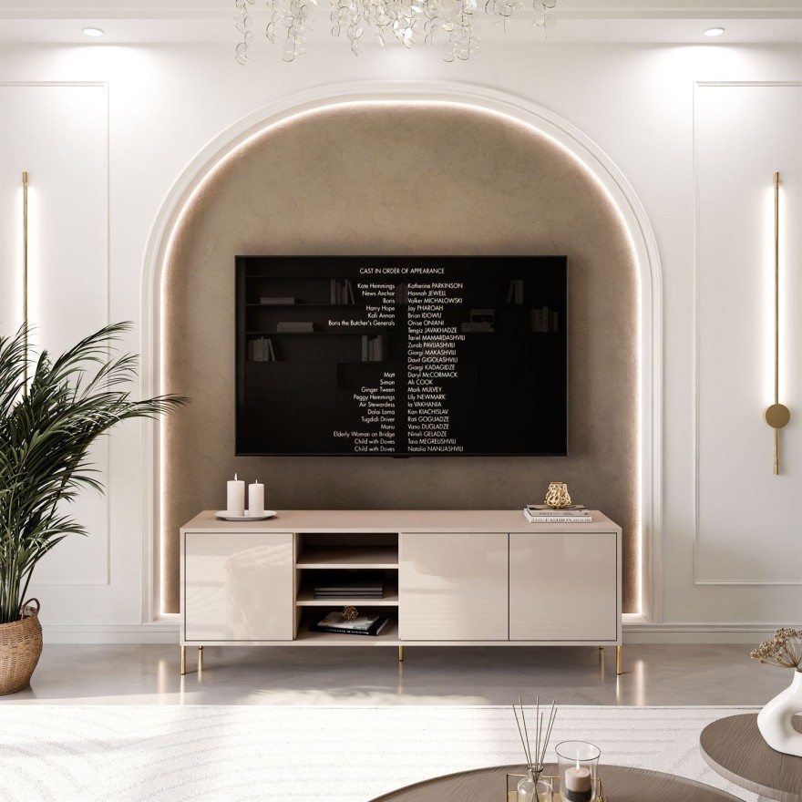 SANAYI TV-Schrank auf hohen Füßen in Kaschmir Hochglanz