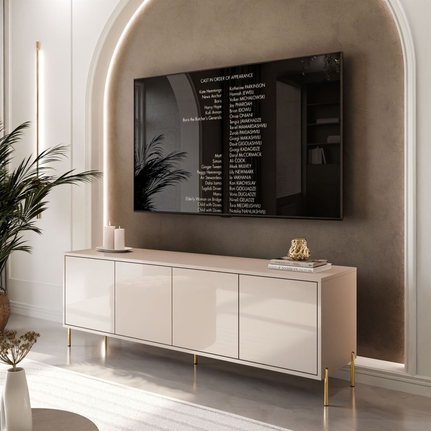 SANAYI TV-Schrank auf hohen Füßen in Kaschmir Hochglanz