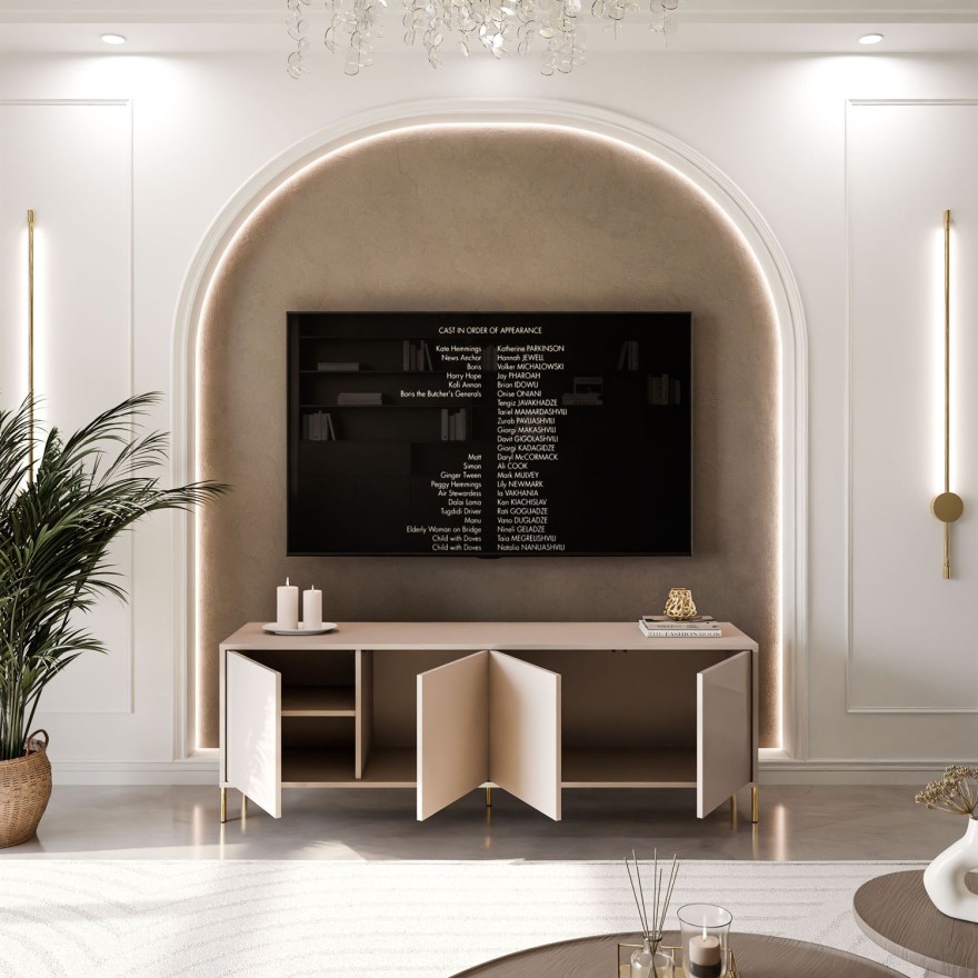 SANAYI TV-Schrank auf hohen Füßen in Kaschmir Hochglanz