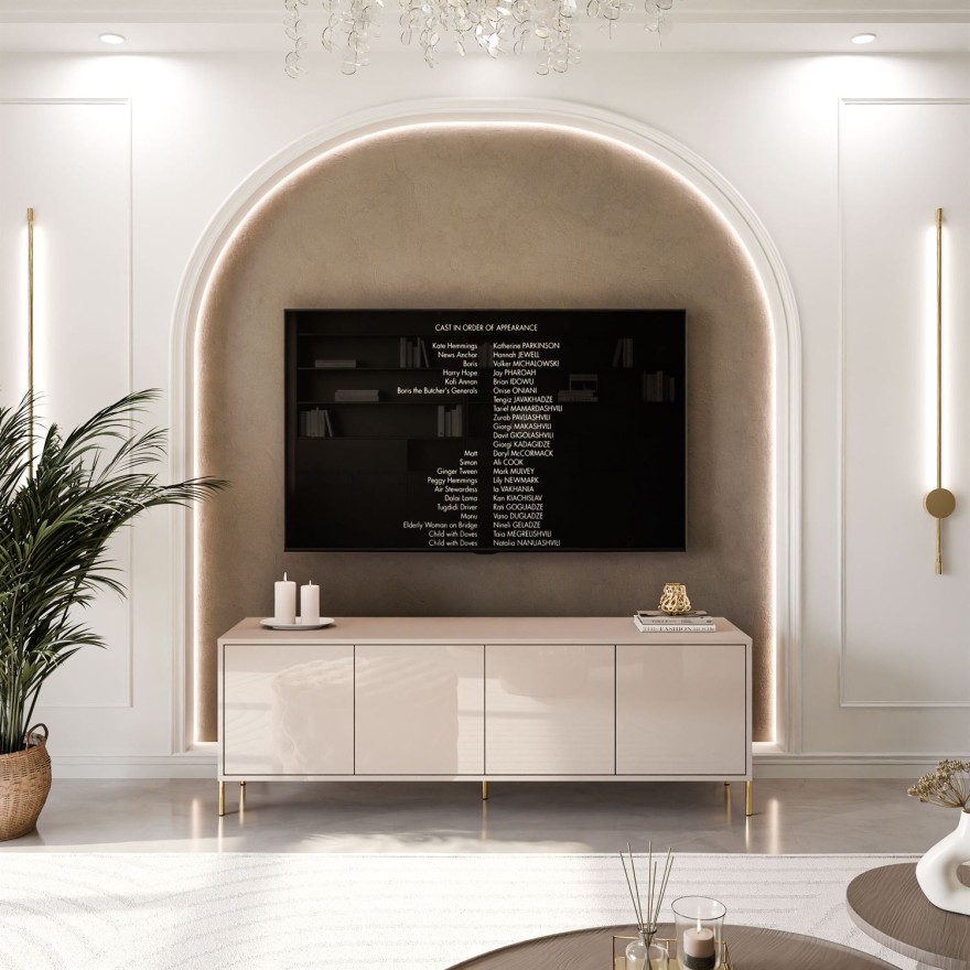 SANAYI TV-Schrank auf hohen Füßen in Kaschmir Hochglanz