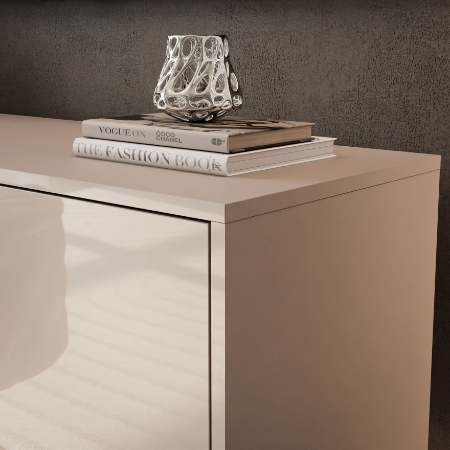 SANAYI TV-Schrank auf hohen Füßen in Kaschmir Hochglanz