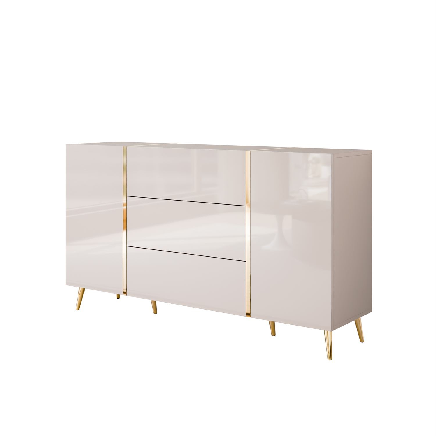 Kommode mit Schubladen ONYX Kaschmir auf goldenen Beinen, Hochglanz, 158 cm