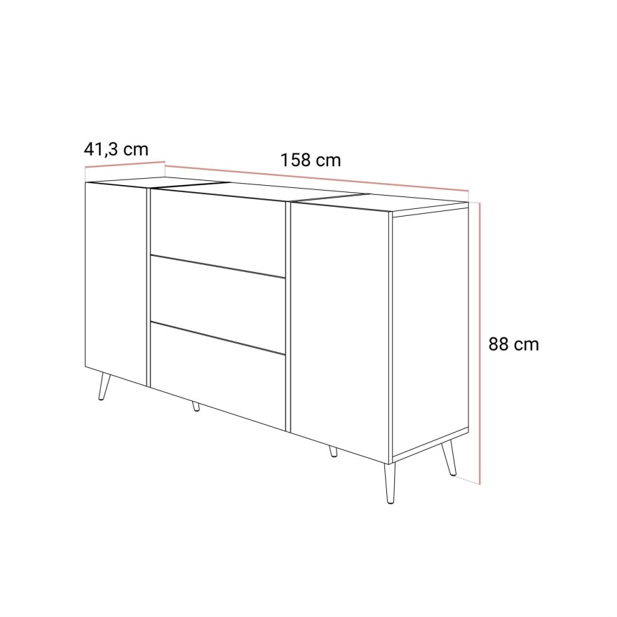 Kommode mit Schubladen ONYX Kaschmir auf goldenen Beinen, Hochglanz, 158 cm