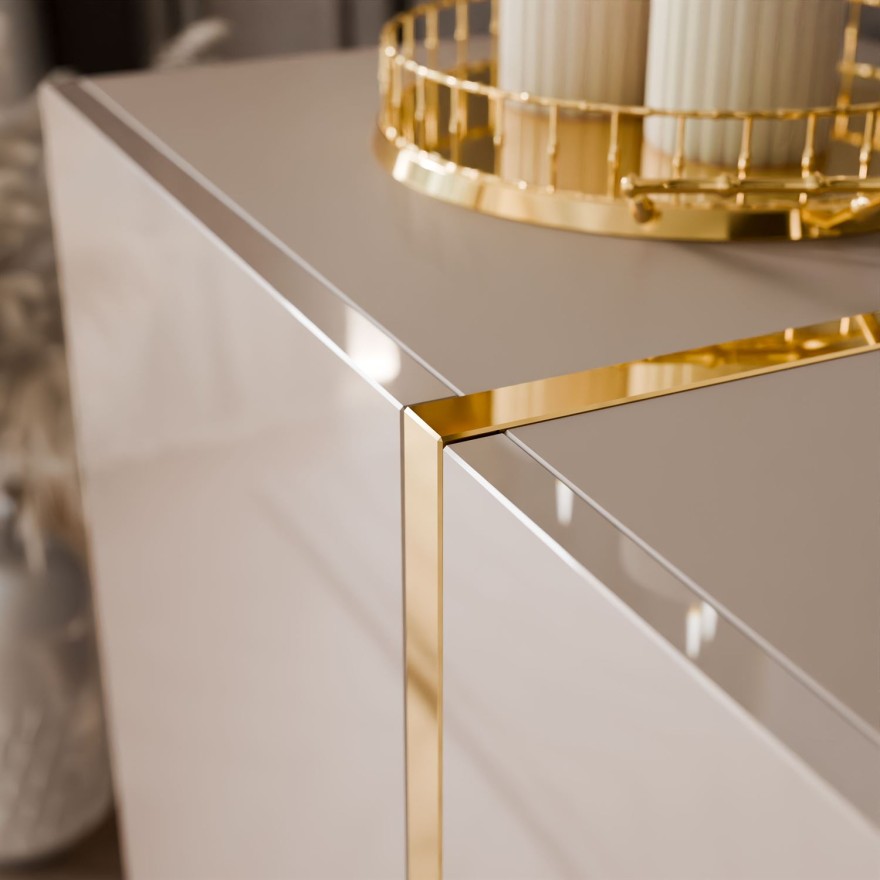 Kommode mit Schubladen ONYX Kaschmir auf goldenen Beinen, Hochglanz, 158 cm