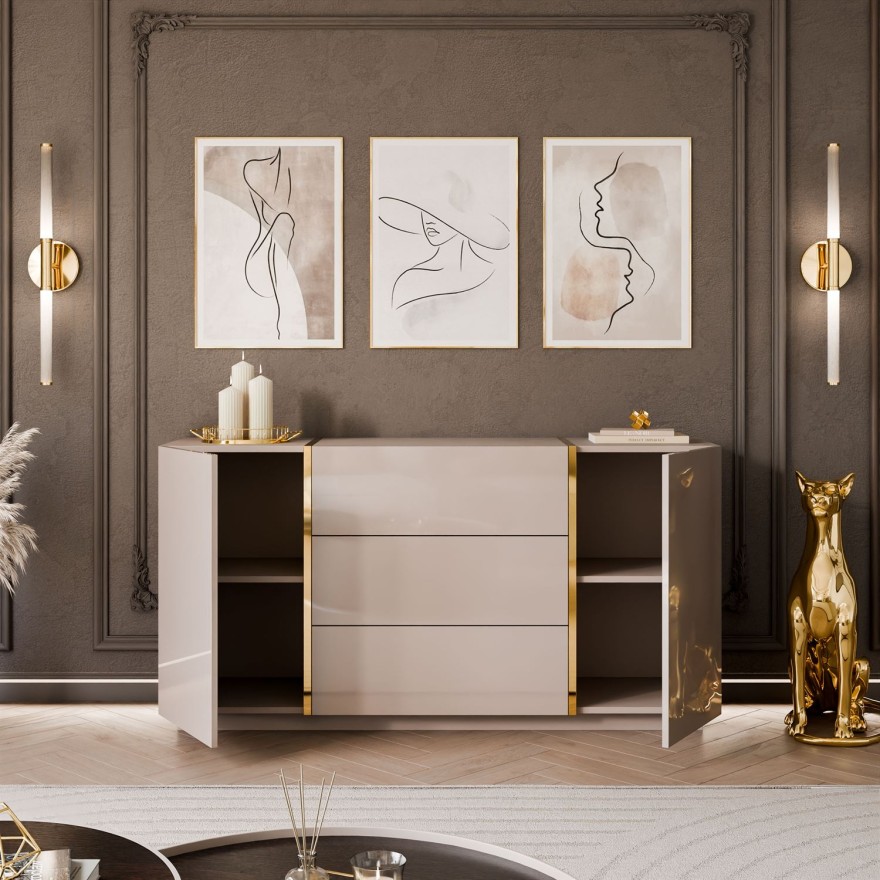 Kommode mit Schubladen ONYX Kaschmir Hochglanz 158 cm