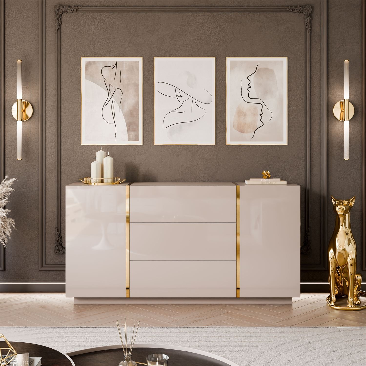 Kommode mit Schubladen ONYX Kaschmir Hochglanz 158 cm