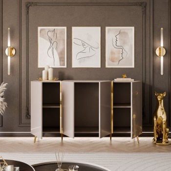 Kommode ONYX 4D Kaschmir auf goldenen Beinen Hochglanz 158 cm