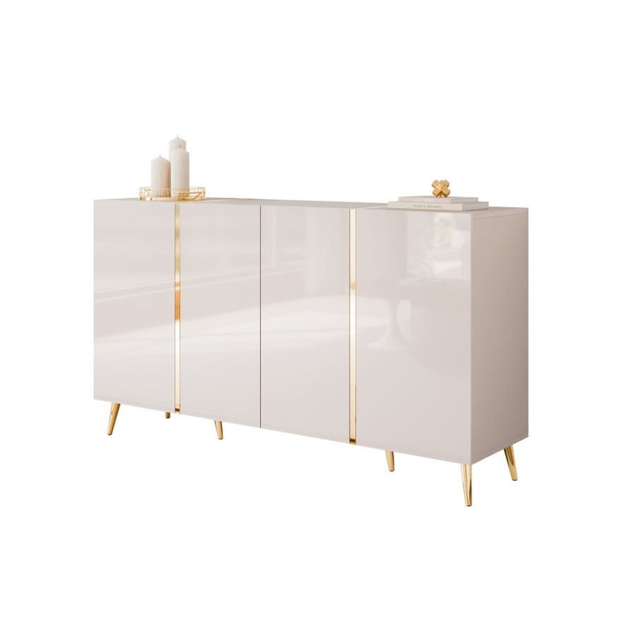 Kommode ONYX 4D Kaschmir auf goldenen Beinen Hochglanz 158 cm