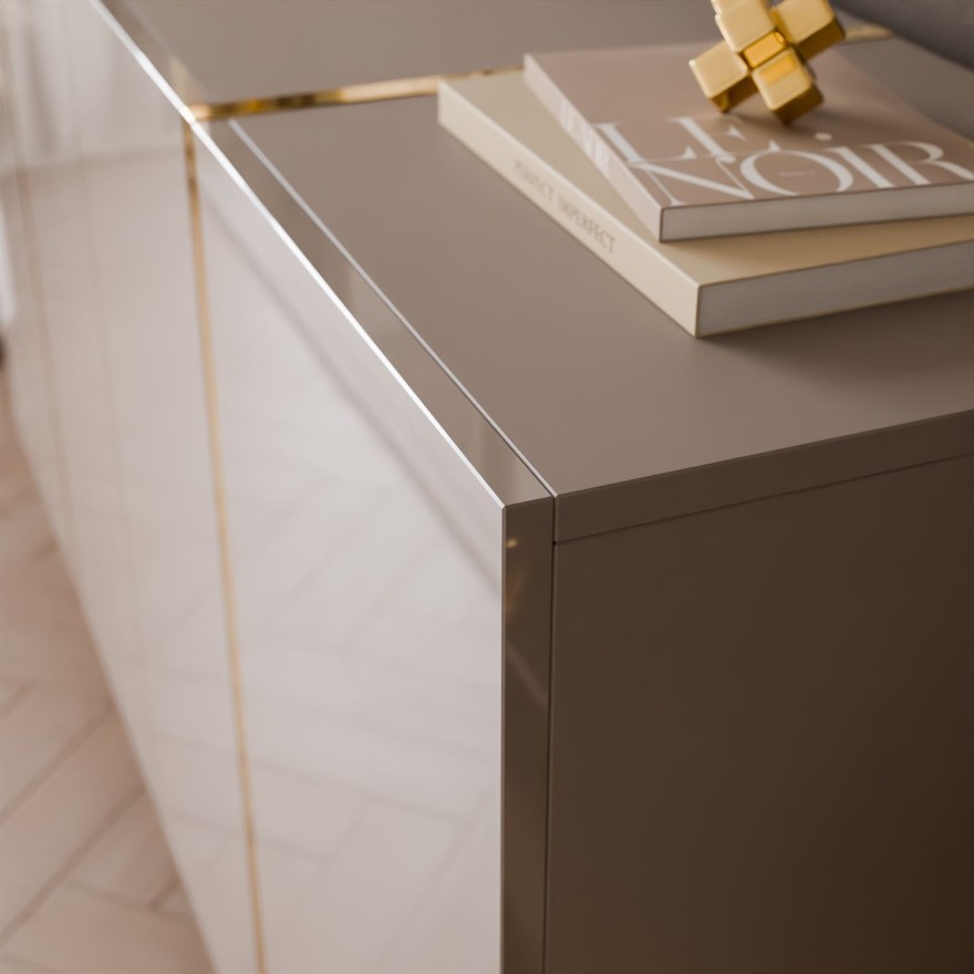 Kommode ONYX 4D Kaschmir auf goldenen Beinen Hochglanz 158 cm