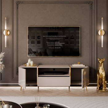 TV-Schrank ONYX 158 cm Kaschmir mit goldenen Beinen und Hochglanz