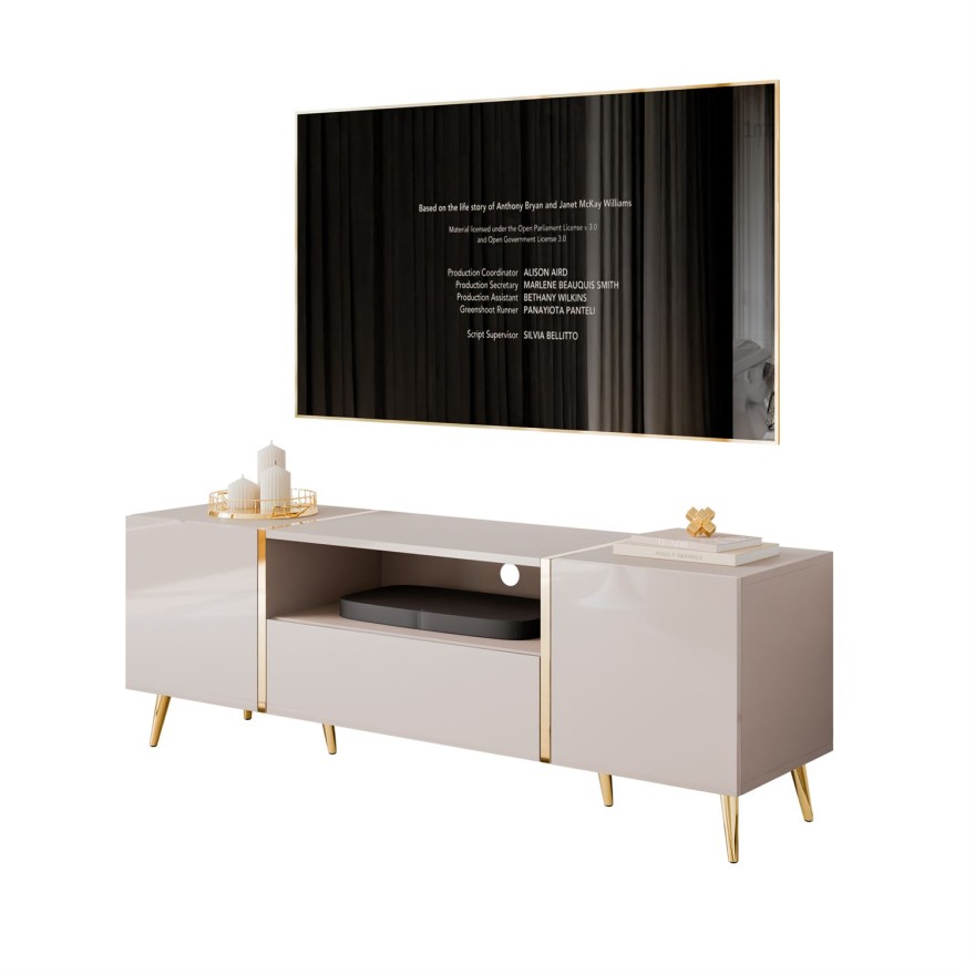 TV-Schrank ONYX 158 cm Kaschmir mit goldenen Beinen und Hochglanz