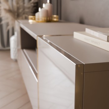 TV-Schrank ONYX 158 cm Kaschmir mit goldenen Beinen und Hochglanz