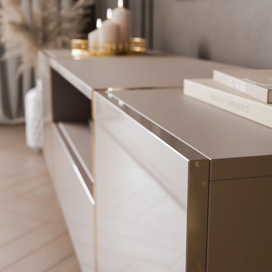 TV-Schrank ONYX 158 cm Kaschmir mit goldenen Beinen und Hochglanz