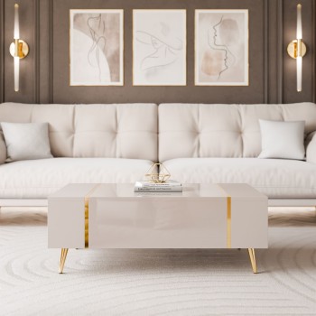 Couchtisch ONYX Kaschmir auf goldenen Beinen Hochglanz