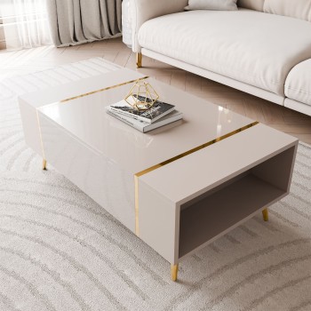 Couchtisch ONYX Kaschmir auf goldenen Beinen Hochglanz