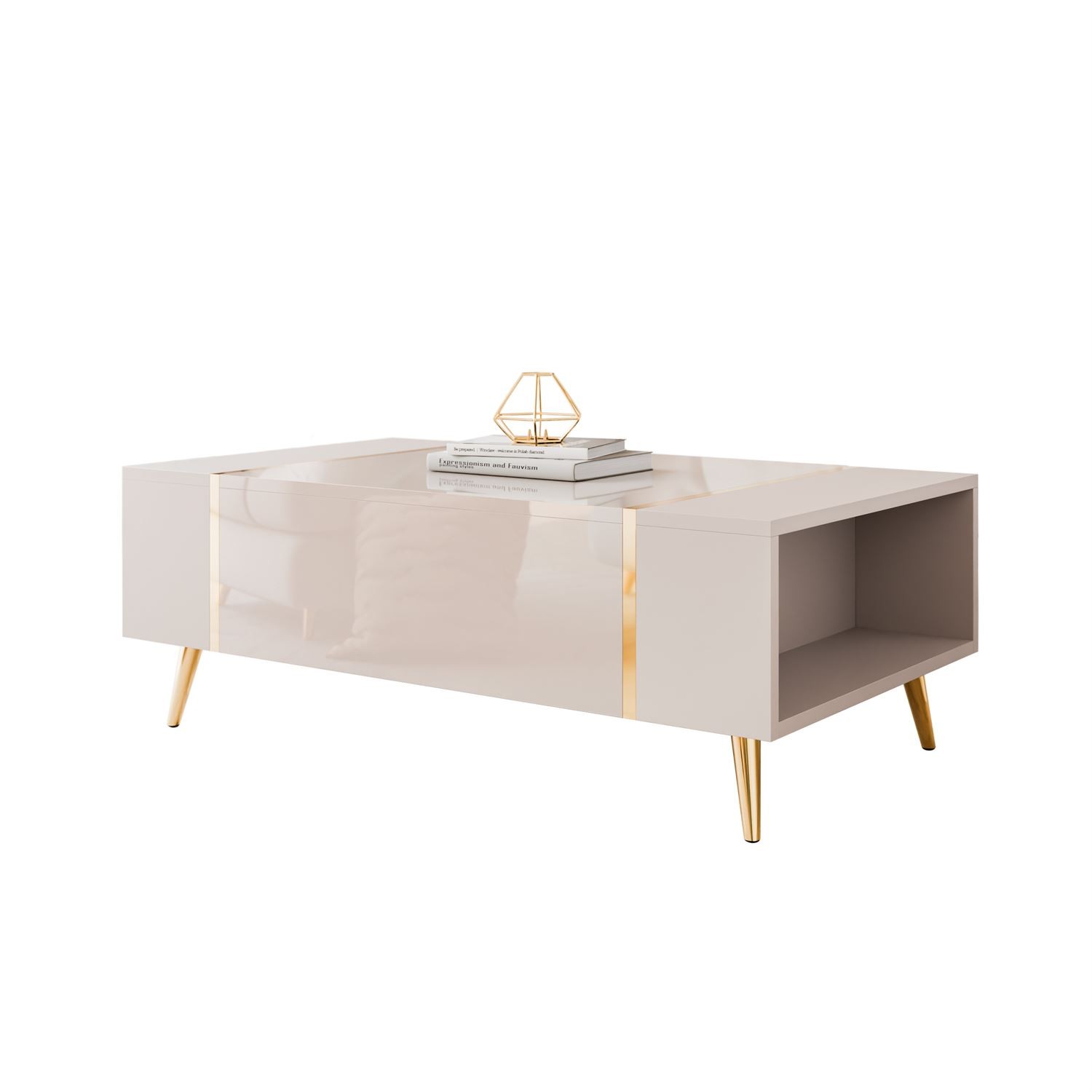 Couchtisch ONYX Kaschmir auf goldenen Beinen Hochglanz