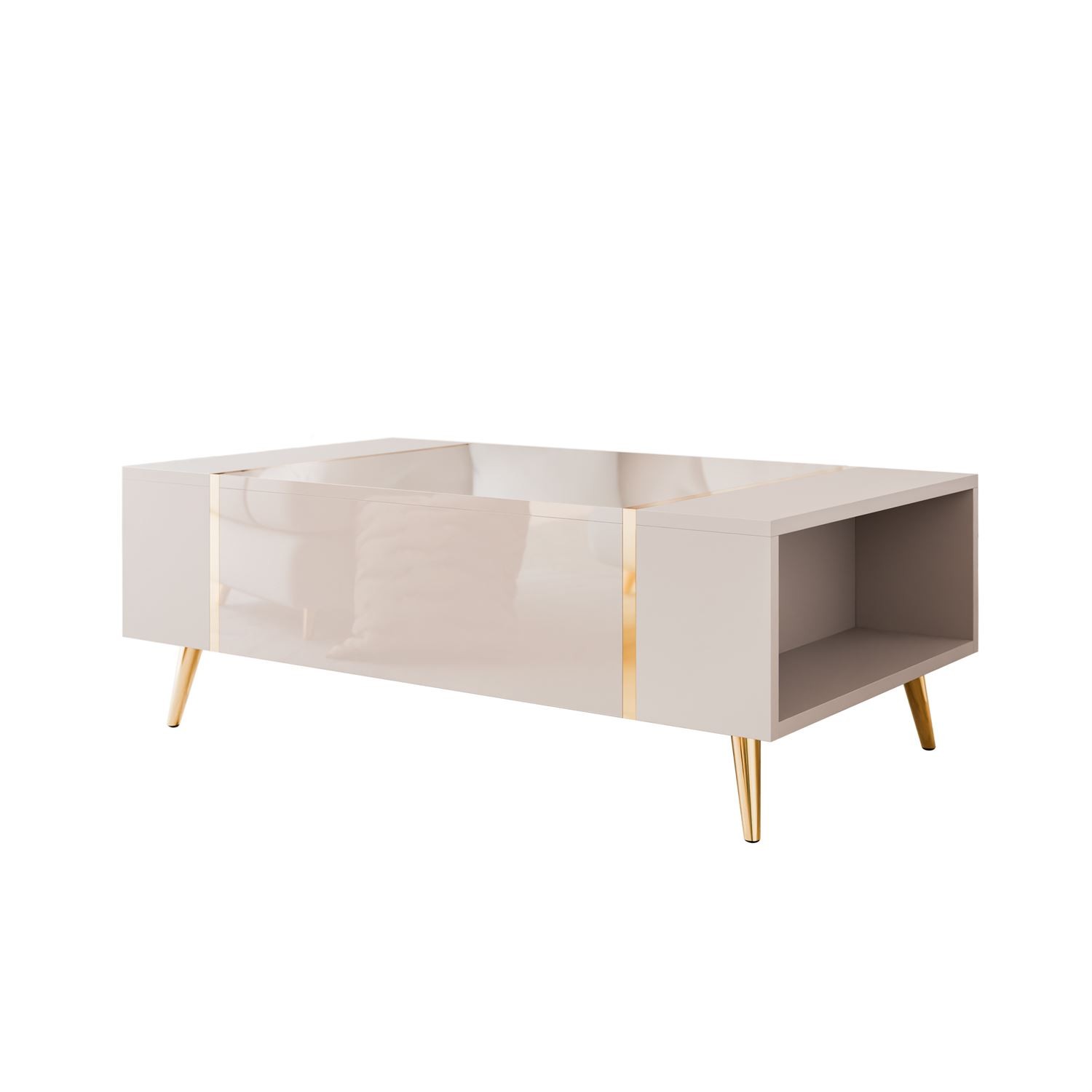 Couchtisch ONYX Kaschmir auf goldenen Beinen Hochglanz
