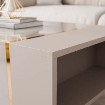 Couchtisch ONYX Kaschmir auf goldenen Beinen Hochglanz