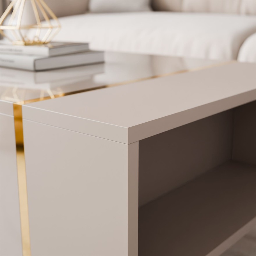 Couchtisch ONYX Kaschmir auf goldenen Beinen Hochglanz