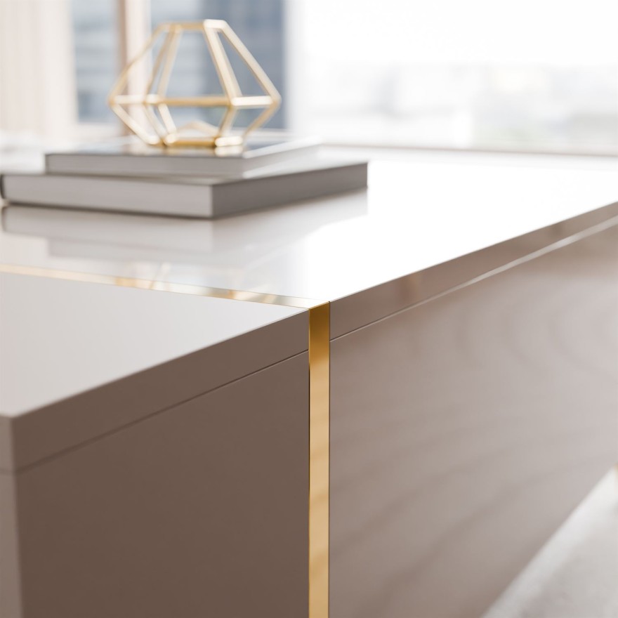 Couchtisch ONYX Kaschmir auf goldenen Beinen Hochglanz