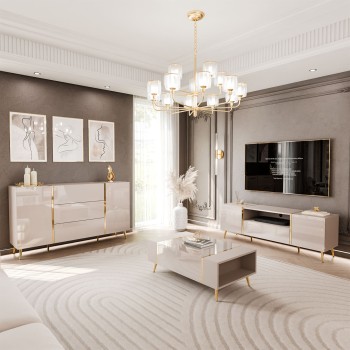 ONYX Wohnzimmer Set in Kaschmir mit goldenen Beinen