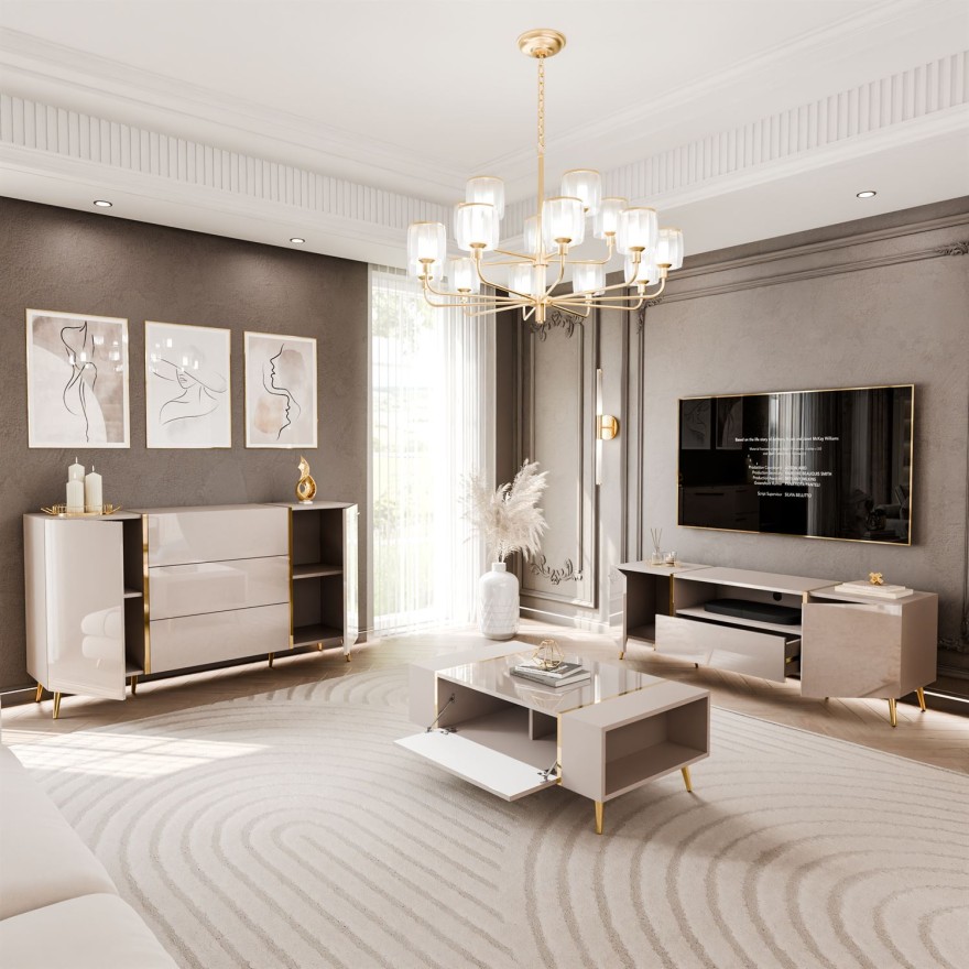 ONYX Wohnzimmer Set in Kaschmir mit goldenen Beinen