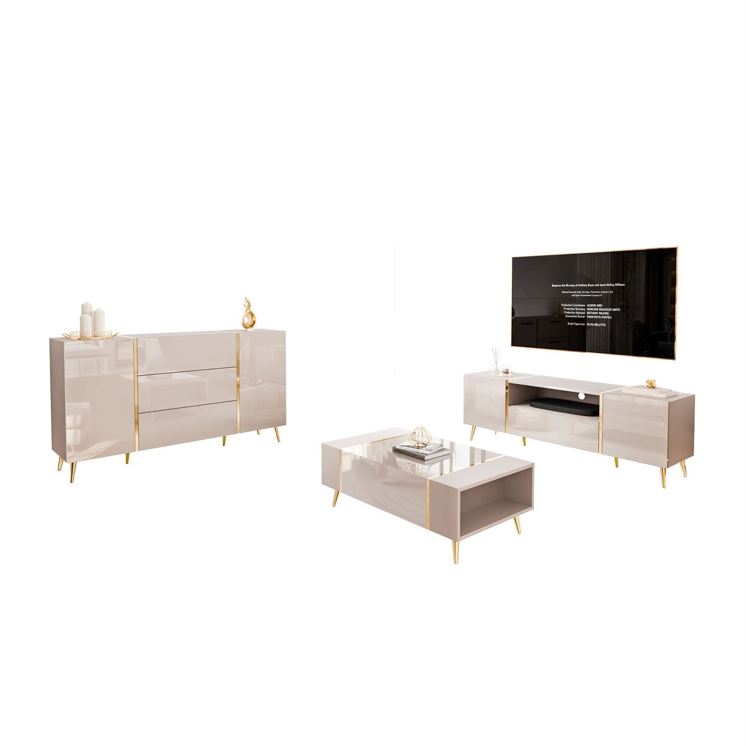 ONYX Wohnzimmer Set in Kaschmir mit goldenen Beinen
