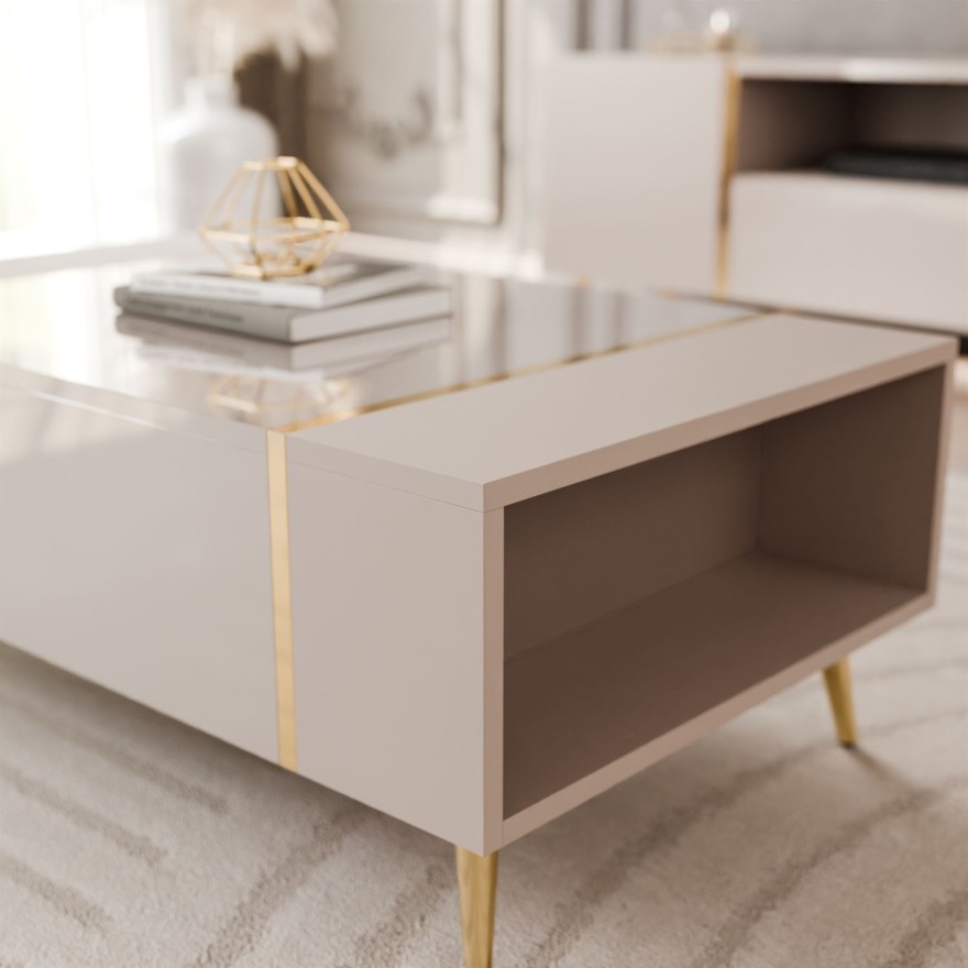 ONYX Wohnzimmer Set in Kaschmir mit goldenen Beinen