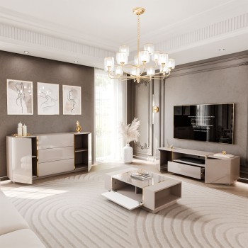 Wohnzimmer-Set ONYX Kaschmir Hochglanz