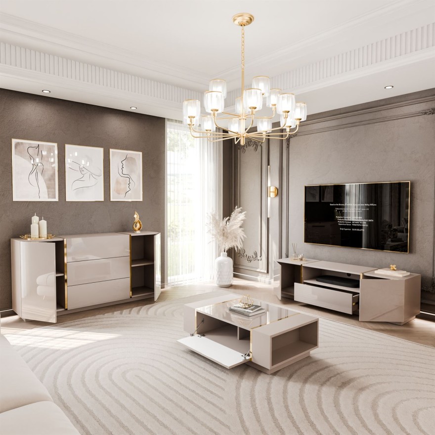 Wohnzimmer-Set ONYX Kaschmir Hochglanz