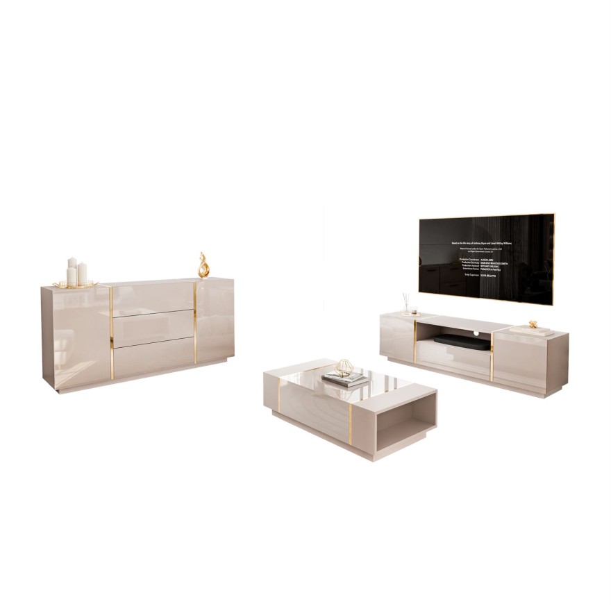 Wohnzimmer-Set ONYX Kaschmir Hochglanz