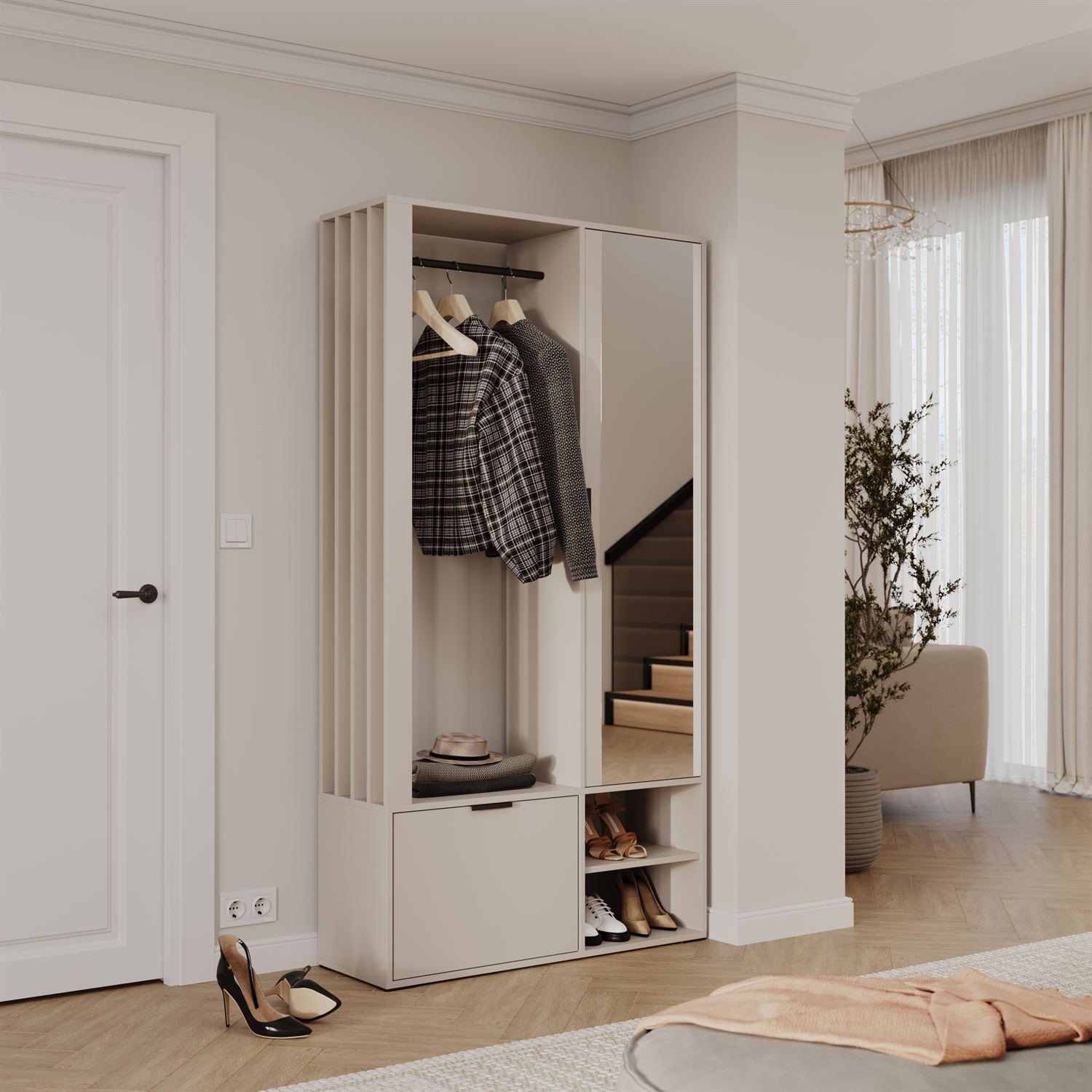 Garderobe FORIS mit Spiegel und Kleiderstangen