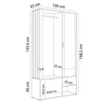Garderobe FORIS mit Spiegel und Kleiderstangen